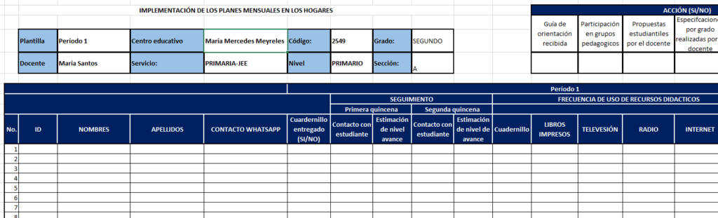 Registro de seguimiento a la educación no presencial año escolar 2020-2021