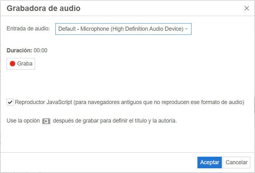 Paso 3: A continuación, tenemos la posibilidad de elegir el micrófono para grabar el audio, pulsando en entrada de audio. Ahora solo nos queda pulsar en el botón graba.  Nota: Recuerda que debe estar en lugar donde el ruido se mínimo para que la grabación salga de forma adecuada.